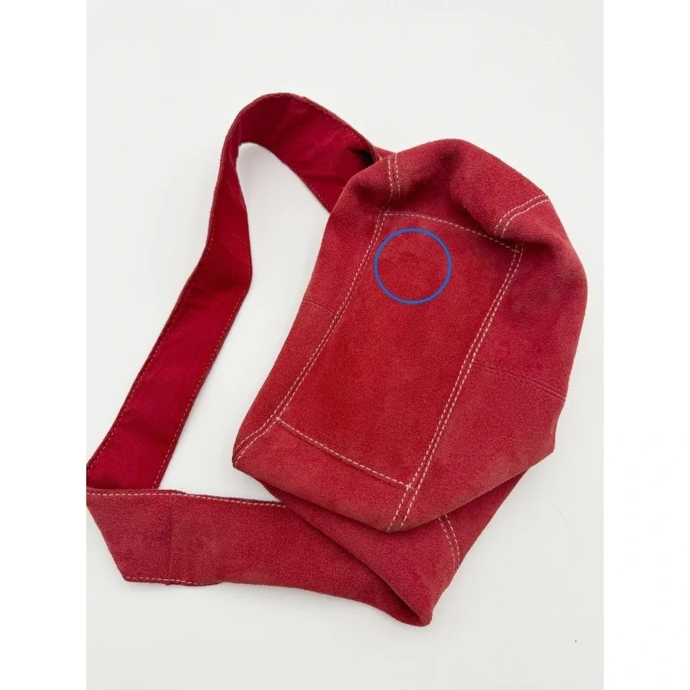 VTG 2002 Old Navy Red Suede Leather Shoulder Bucket Bag Womens Y2K Boho Indie
